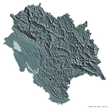Himachal Pradesh 'in şekli, Hindistan' ın birlik bölgesi, başkenti beyaz arka planda izole edilmiş. Renkli yükseklik haritası. 3B görüntüleme