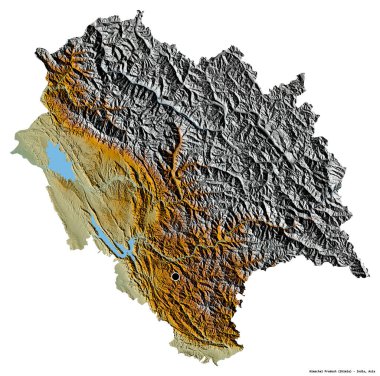 Himachal Pradesh 'in şekli, Hindistan' ın birlik bölgesi, başkenti beyaz arka planda izole edilmiş. Topografik yardım haritası. 3B görüntüleme