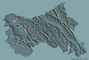 Hindistan 'ın başkenti Jammu ve Kashmir' in katı renk arkaplanı ile izole edilmiş hali. Renkli yükseklik haritası. 3B görüntüleme