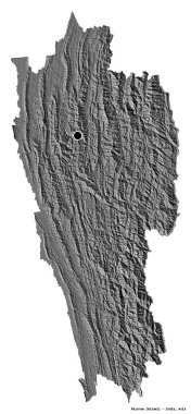 Hindistan 'ın başkenti Mizoram' ın beyaz arka planda izole edilmiş hali. Çift seviyeli yükseklik haritası. 3B görüntüleme