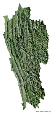 Hindistan 'ın başkenti Mizoram' ın beyaz arka planda izole edilmiş hali. Uydu görüntüleri. 3B görüntüleme