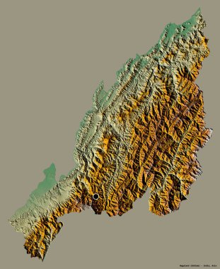 Hindistan 'ın Nagaland eyaleti, başkenti katı renk arkaplanı ile izole edilmiştir. Topografik yardım haritası. 3B görüntüleme