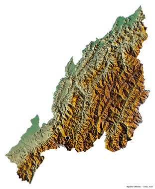 Hindistan 'ın Nagaland eyaletinin başkenti beyaz arka planda izole edilmiştir. Topografik yardım haritası. 3B görüntüleme