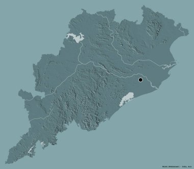 Hindistan 'ın Odisha eyaleti, başkenti katı renk arkaplanı ile izole edilmiştir. Renkli yükseklik haritası. 3B görüntüleme