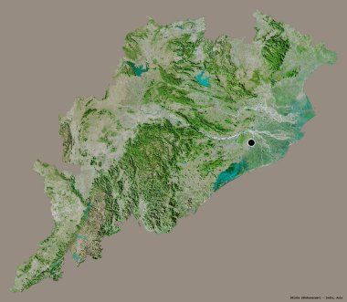 Hindistan 'ın Odisha eyaleti, başkenti katı renk arkaplanı ile izole edilmiştir. Uydu görüntüleri. 3B görüntüleme