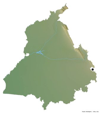 Punjab, Hindistan eyaleti, başkenti beyaz arka planda izole edilmiş. Topografik yardım haritası. 3B görüntüleme