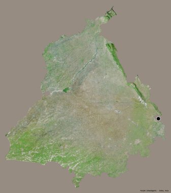 Punjab 'ın şekli, Hindistan eyaleti, başkenti katı renk arkaplanı ile izole edilmiş. Uydu görüntüleri. 3B görüntüleme