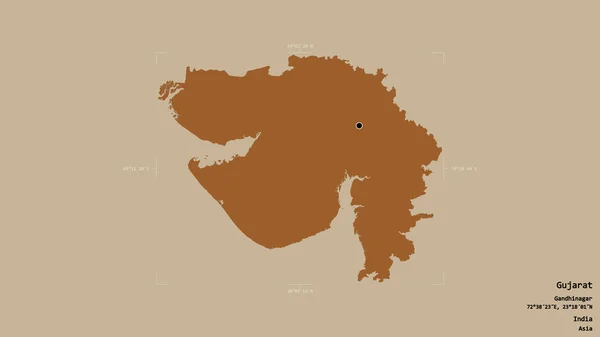 Obszar Gujarat Stan Indie Odizolowany Solidnym Tle Georeferencyjnym Pudle Granicznym — Zdjęcie stockowe