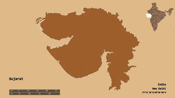 Shape Gujarat State India Its Capital Isolated Solid Background Distance — Stock Photo, Image