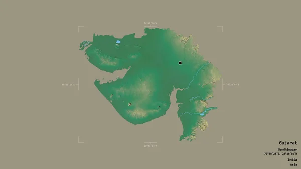 Oblast Gudžarát Stát Indie Izolovaná Pevném Pozadí Georeferencované Hraniční Oblasti — Stock fotografie