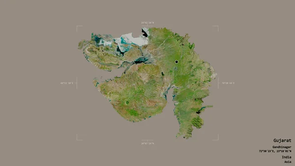 印度古吉拉特邦的一个地区 在一个地理参考方块中 被坚实的背景隔离 卫星图像 3D渲染 — 图库照片