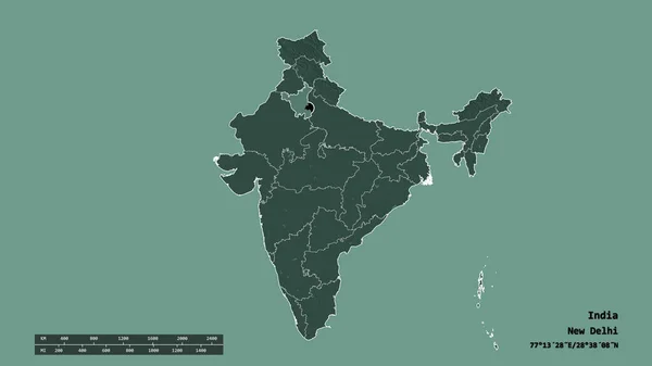 India Kiszáradt Alakja Fővárosával Regionális Részlegével Szétválasztott Haryana Területtel Címkék — Stock Fotó