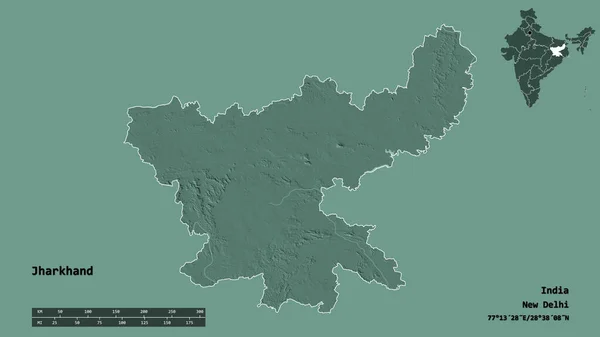 Form Jharkhand Delstaten Indien Med Dess Huvudstad Isolerad Solid Bakgrund — Stockfoto