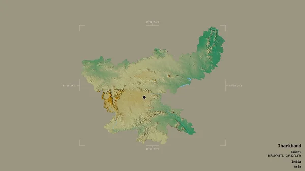 Jharkhand地区 印度的邦 孤立在一个坚实的背景下在一个地理参考的包围盒 地形浮雕图 3D渲染 — 图库照片