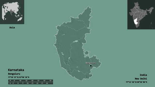 Forma Karnataka Estado India Capital Escala Distancia Vistas Previas Etiquetas — Foto de Stock