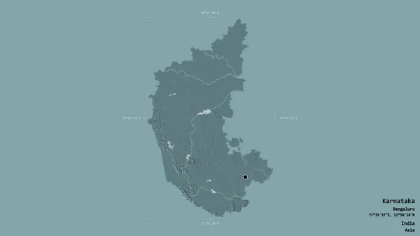 Area Karnataka State India Isolated Solid Background Georeferenced Bounding Box — Stock Photo, Image