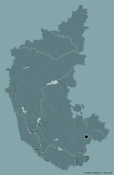 Forma Karnataka Estado Índia Com Sua Capital Isolada Fundo Cor — Fotografia de Stock