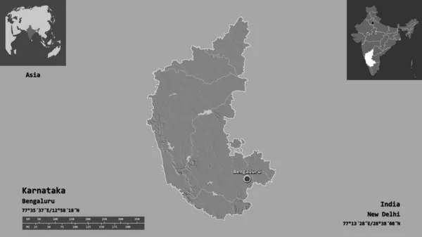 Forme Karnataka État Inde Capitale Échelle Distance Aperçus Étiquettes Carte — Photo