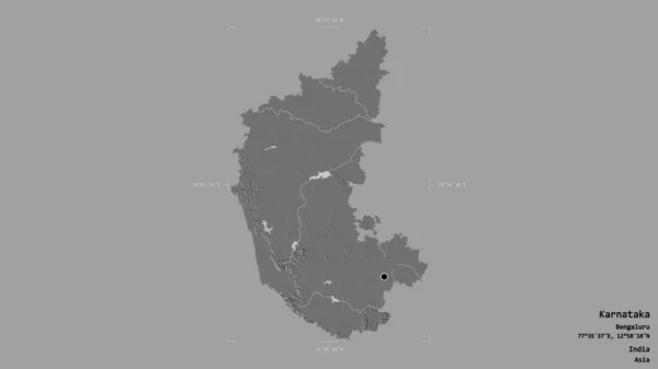 Area Karnataka State India Isolated Solid Background Georeferenced Bounding Box — Stock Photo, Image