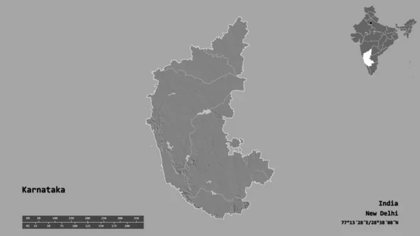 Form Karnataka Delstaten Indien Med Dess Huvudstad Isolerad Solid Bakgrund — Stockfoto