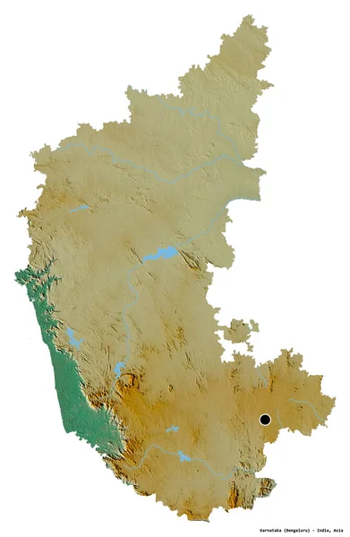 インドのカルナータカ州の形で その首都は白い背景に孤立しています 地形図 3Dレンダリング — ストック写真