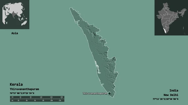 Σχήμα Κεράλα Πολιτεία Της Ινδίας Και Πρωτεύουσά Της Κλίμακα Απόστασης — Φωτογραφία Αρχείου