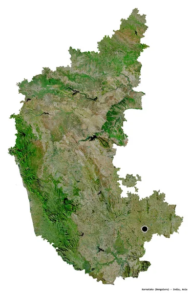 Shape Karnataka State India Its Capital Isolated White Background Satellite — Stock Photo, Image