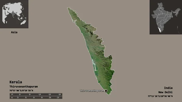 Shape Kerala State India Its Capital Distance Scale Previews Labels — Stock Photo, Image