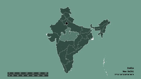 Desaturated Shape India Its Capital Main Regional Division Separated Madhya — Stock Photo, Image