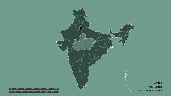 Forma Desnaturalizada India Con Capital División Regional Principal Zona Separada — Foto de Stock