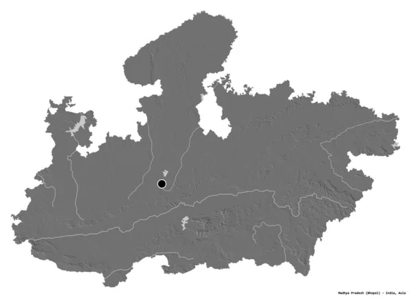 Forma Madhya Pradesh Estado India Con Capital Aislada Sobre Fondo — Foto de Stock