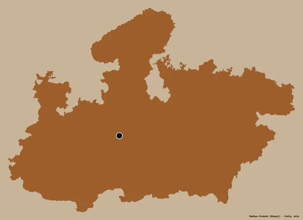 インドの州であるマディヤ プラデーシュ州の形は その首都をしっかりとした色の背景に隔離しています パターン化されたテクスチャの構成 3Dレンダリング — ストック写真