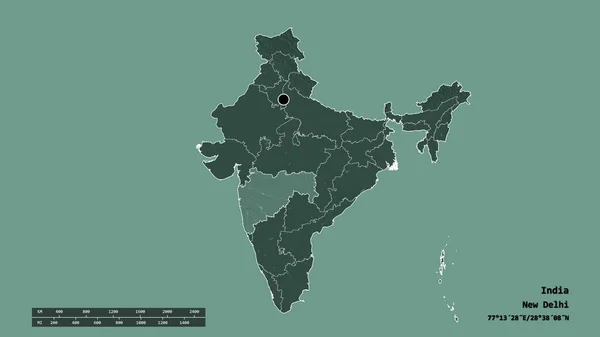 Forma Desnaturalizada India Con Capital División Regional Principal Zona Separada — Foto de Stock