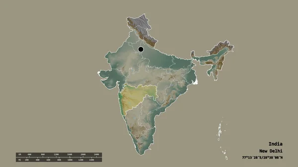 Forma Desnaturalizada India Con Capital División Regional Principal Zona Separada —  Fotos de Stock