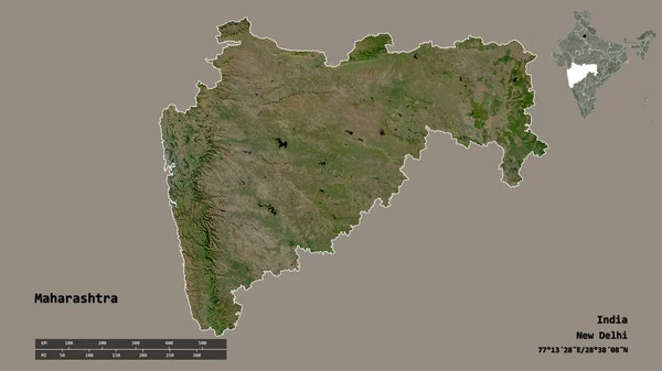 Shape Maharashtra State India Its Capital Isolated Solid Background Distance — Stock Photo, Image