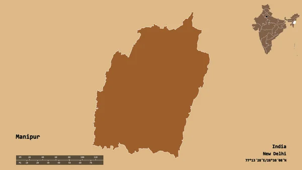 Форма Маніпур Штат Індія Столицею Ізольованою Твердому Тлі Масштаб Відстаней — стокове фото