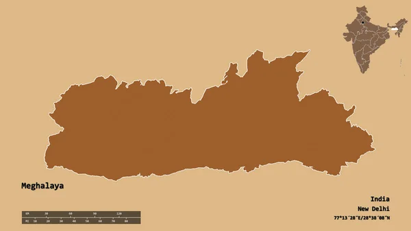 Form Meghalaya Delstaten Indien Med Dess Huvudstad Isolerad Solid Bakgrund — Stockfoto