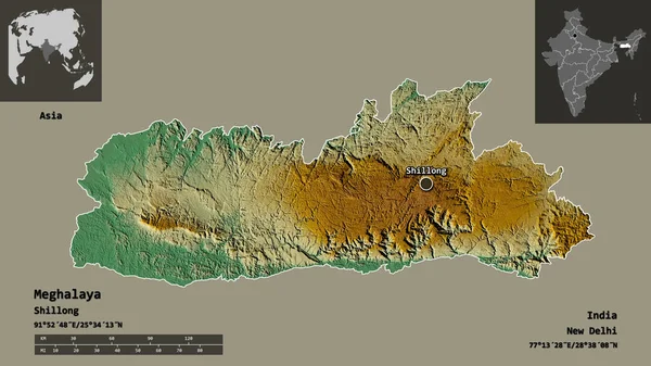 Форма Мегхалая Штат Индия Столица Шкала Расстояний Предварительные Просмотры Метки — стоковое фото