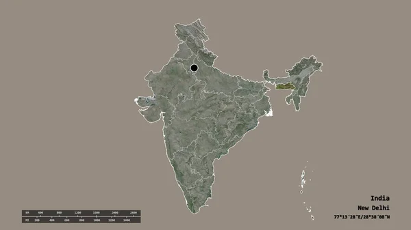 Desaturated Shape India Its Capital Main Regional Division Separated Meghalaya — Stock Photo, Image