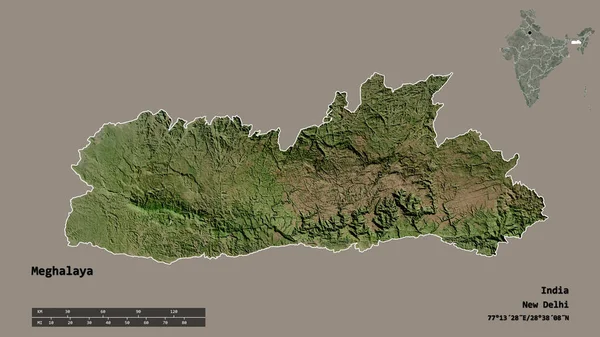 Gestalt Von Meghalaya Bundesstaat Indien Mit Seiner Hauptstadt Isoliert Auf — Stockfoto