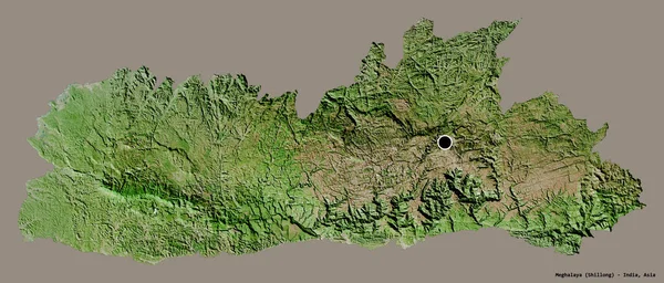 Forma Meghalaya Estado India Con Capital Aislada Sobre Fondo Color —  Fotos de Stock