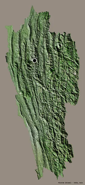 Mizoram的形状 印度的邦 它的首都孤立在一个坚实的色彩背景 卫星图像 3D渲染 — 图库照片