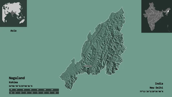 Form Nagaland Staten Indien Dens Hovedstad Afstand Skala Forhåndsvisninger Etiketter - Stock-foto