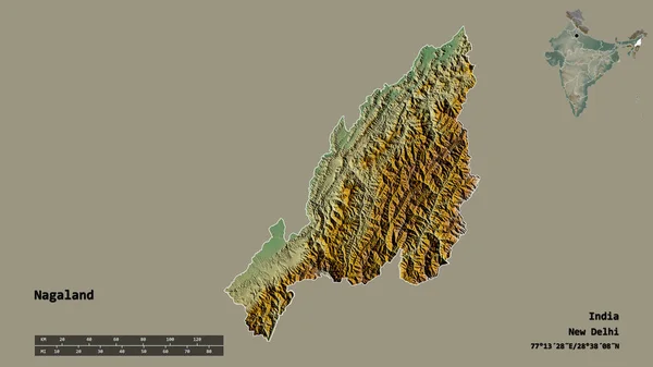 Forma Nagaland Estado India Con Capital Aislado Sobre Fondo Sólido — Foto de Stock
