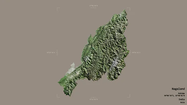 Obszar Nagaland Stan Indie Odizolowany Solidnym Tle Georeferencyjnym Pudle Granicznym — Zdjęcie stockowe