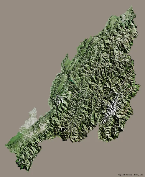 印度那加兰邦的形状 其首都被隔离在纯色的背景下 卫星图像 3D渲染 — 图库照片