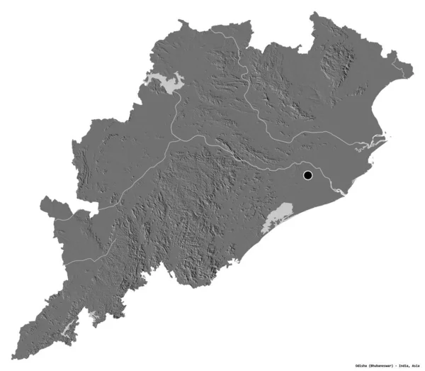 Forma Odisha Estado India Con Capital Aislada Sobre Fondo Blanco —  Fotos de Stock