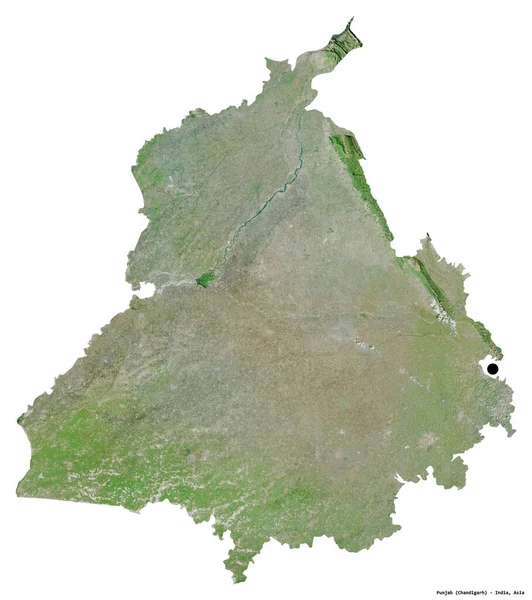 印度旁遮普邦的形状 其首都被白色背景隔离 卫星图像 3D渲染 — 图库照片