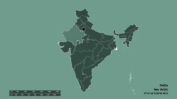 Afgebroken Vorm Van India Met Haar Hoofdstad Belangrijkste Regionale Divisie — Stockfoto