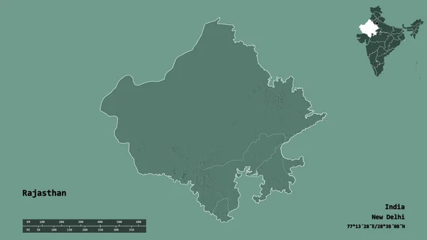 Форма Раджастхана Штат Индия Столицей Изолированной Прочном Фоне Дистанционный Масштаб — стоковое фото